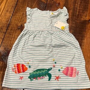 Baby Boden Striped Dress with Sea Creatures - Blue and Green